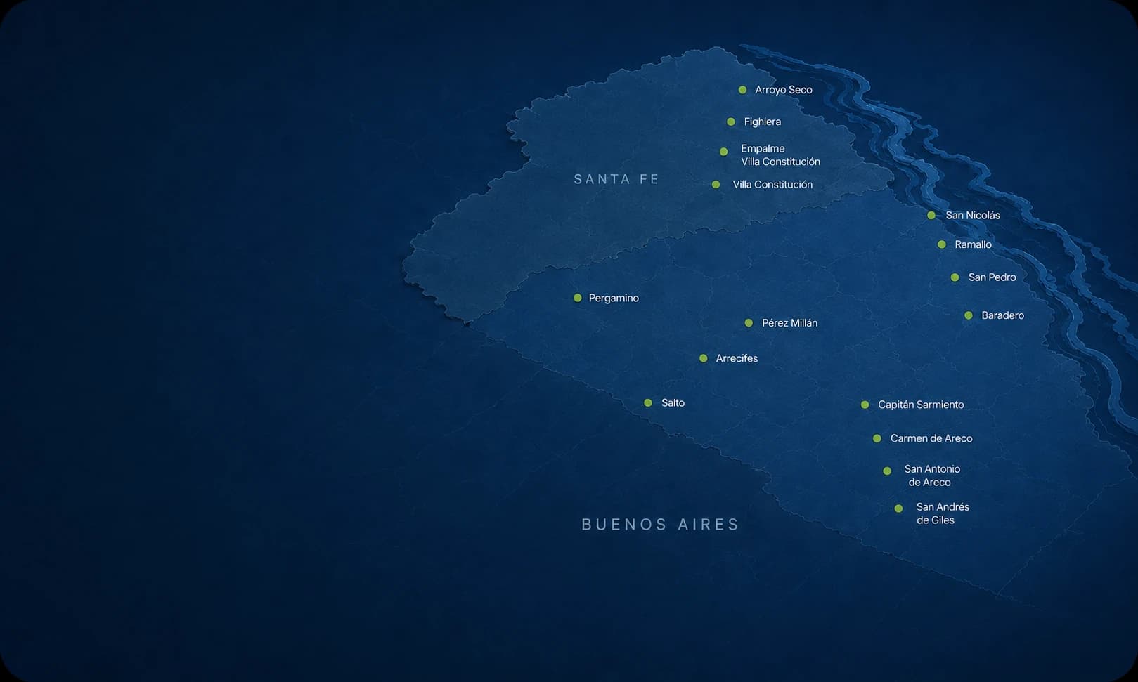 Mapa de distribución de LERVU entre el sur de Santa Fe y el norte de Buenos Aires