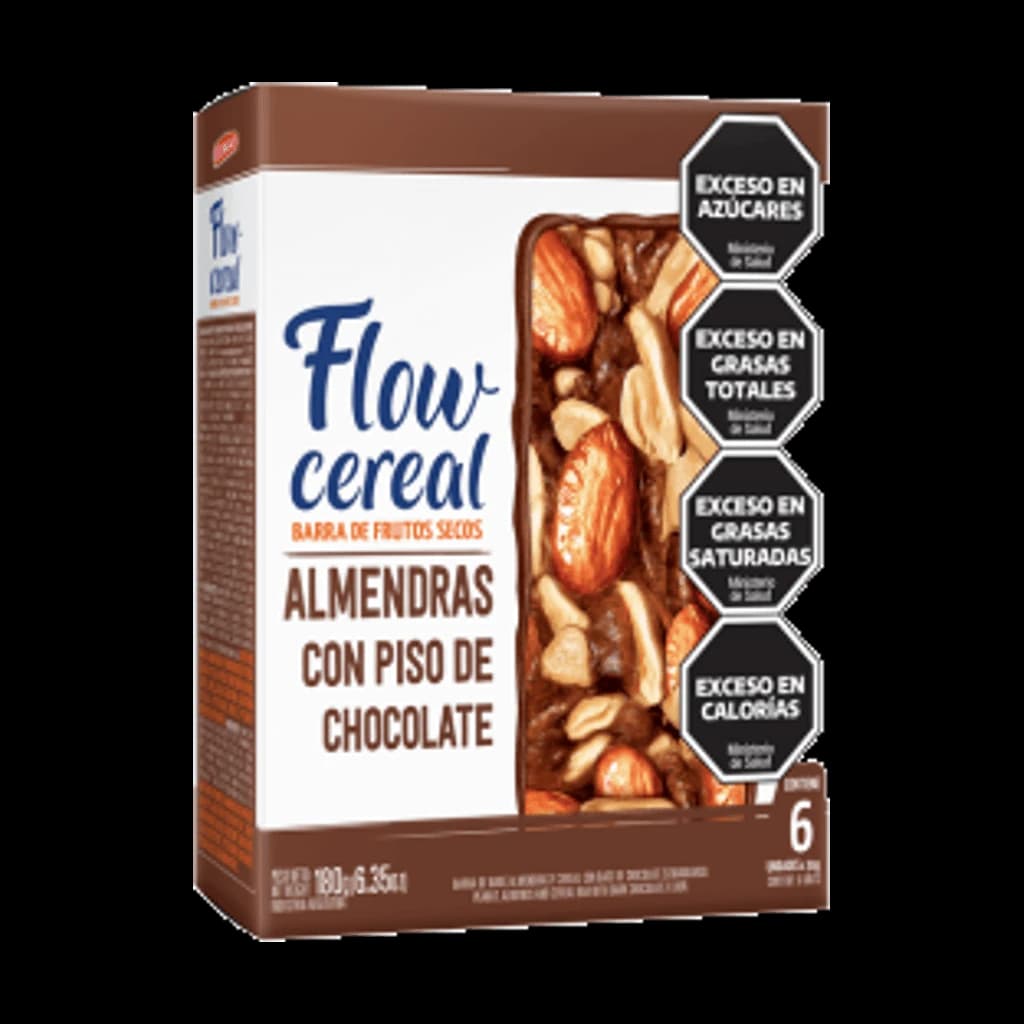 Flow Cereal Almendras Enteras con piso de Chocolate - 30 g, 6 unidades · Estuche