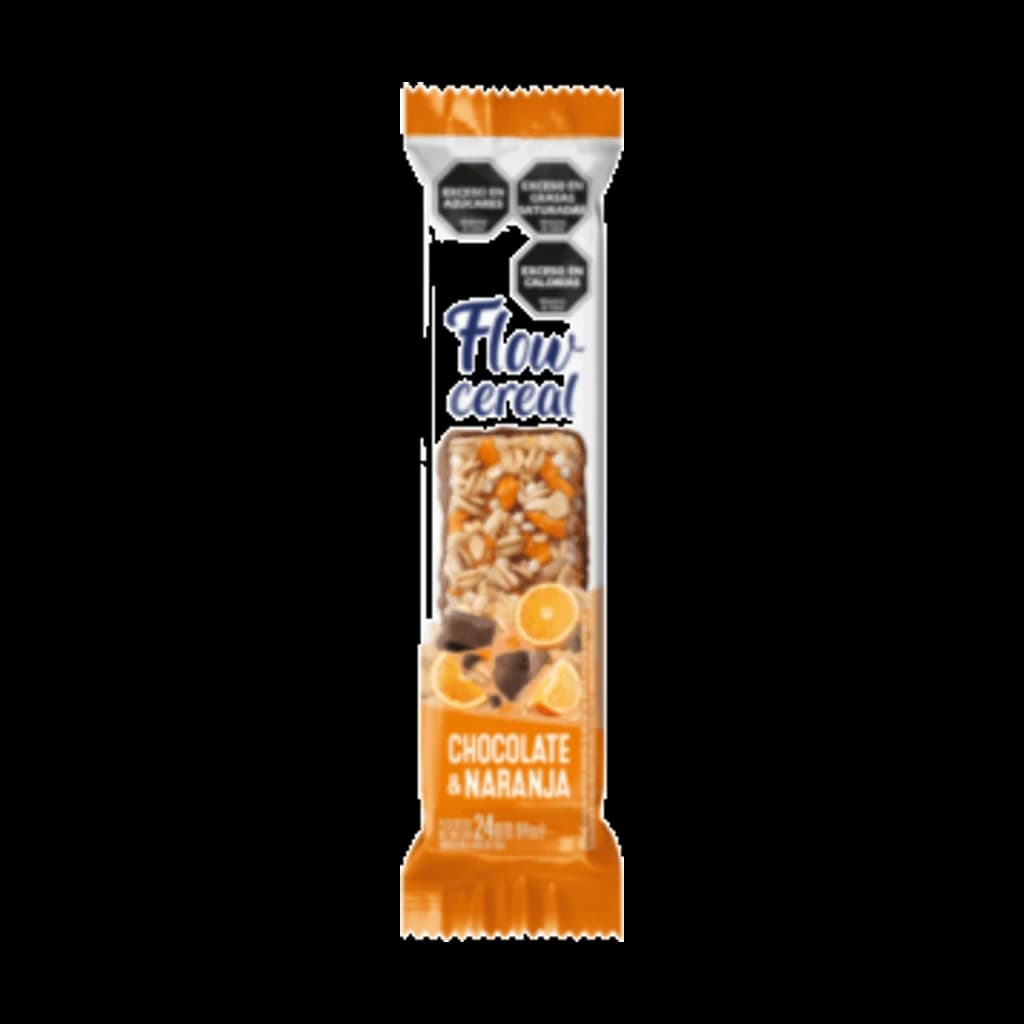 Flow Cereal Naranja con piso de Chocolate - 24 g, 20 unidades · Display