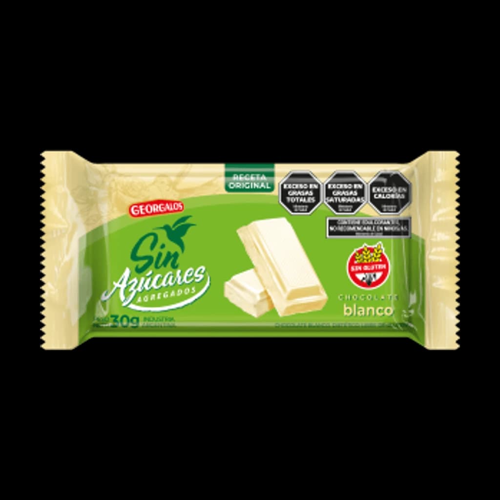 Georgalos Sin Azúcares Chocolate Blanco - 30 g, 12 unidades · Display